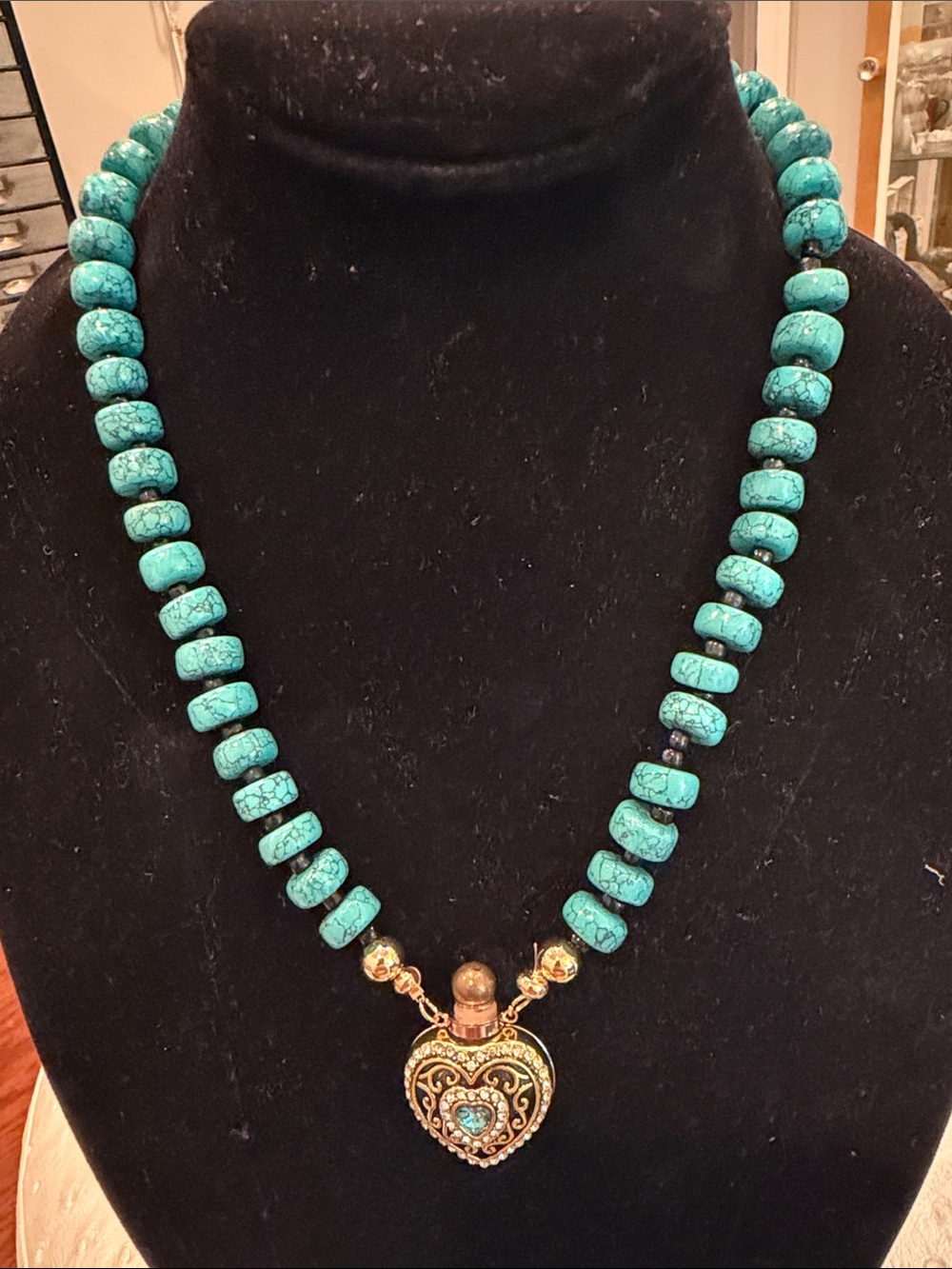 Turquoise Beaded Heart Pendant Necklace - Women Jewelry